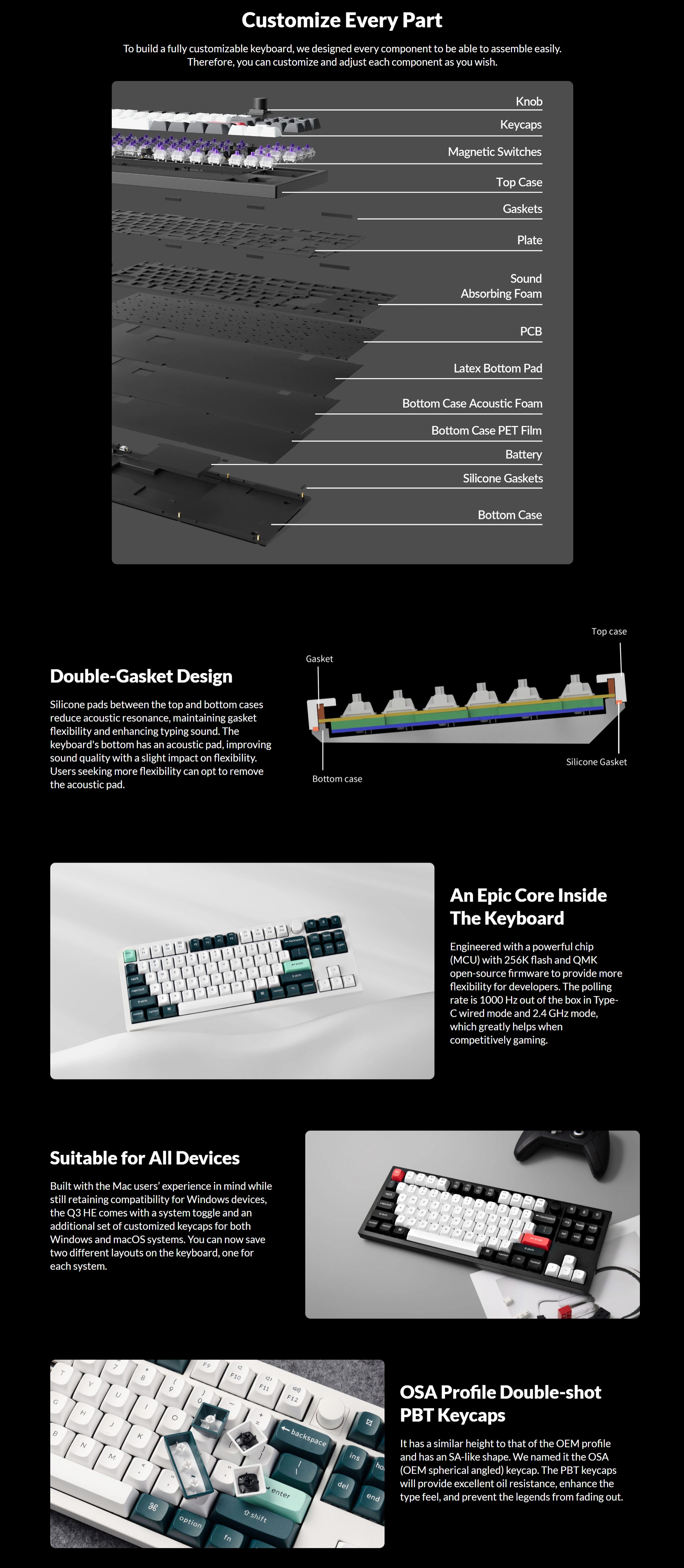 A large marketing image providing additional information about the product Keychron Q3 HE - TKL QMK Wireless Custom Mechanical Keyboard - Black (Gateron Double-Rail Magnetic Nebula Switch) - Additional alt info not provided